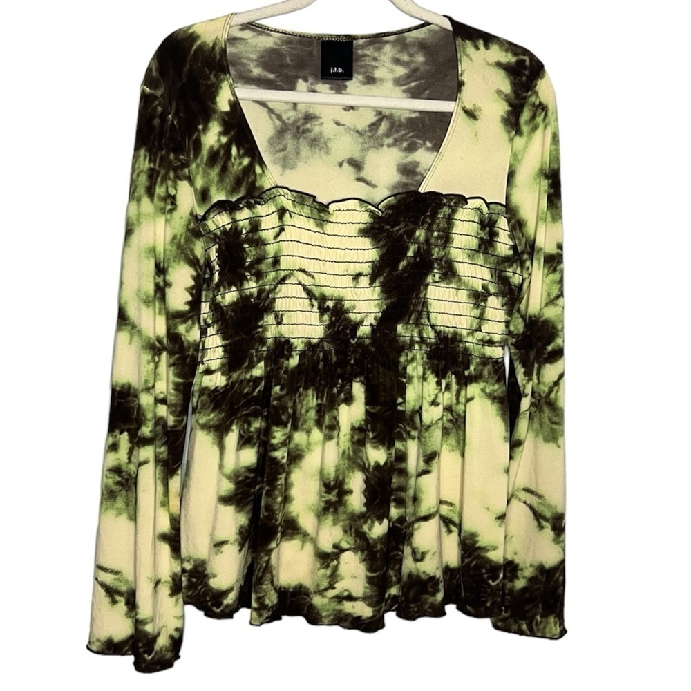 JTB Tie Dye Smocked Middle Flowy Sleeve Bohemian Fairy Top XL